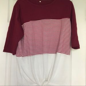 Red and white striped shirt with tie